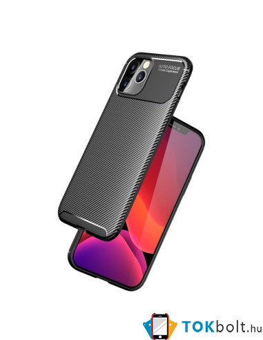 iPhone 12 Pro Max karbon mintás ultra vékony szilikon tok - FEKETE