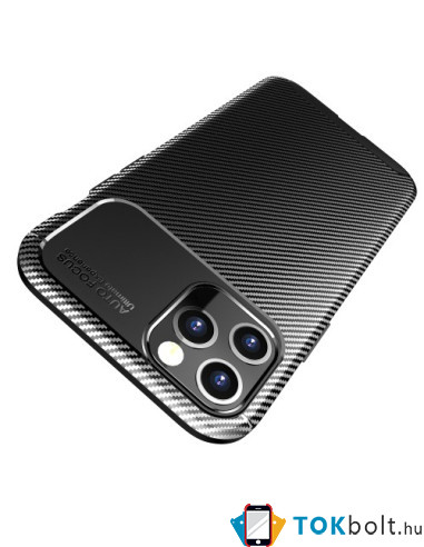 iPhone 12 Pro Max karbon mintás ultra vékony szilikon tok - FEKETE