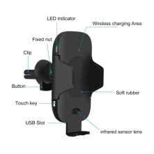 C9 infravörös mozgásérzékelős szellőzőrácsra rögzíthető wireless töltős autós tartó - 60-80 mm - FEKETE