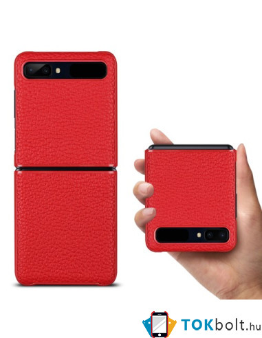 Bőr tapintású háttok Samsung Galaxy Z Flip készülékhez - PIROS