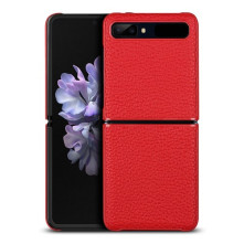 Bőr tapintású háttok Samsung Galaxy Z Flip készülékhez - PIROS