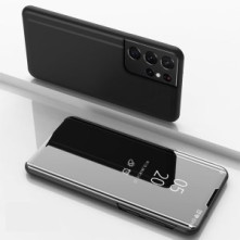 Flip telefontok átlátszó előlappal Samsung Galaxy S21 Ultra készülékhez - FEKETE