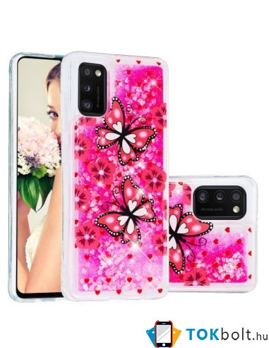 Mozgó csillámos telefontok Samsung Galaxy A41 készülékhez - PILLANGÓ