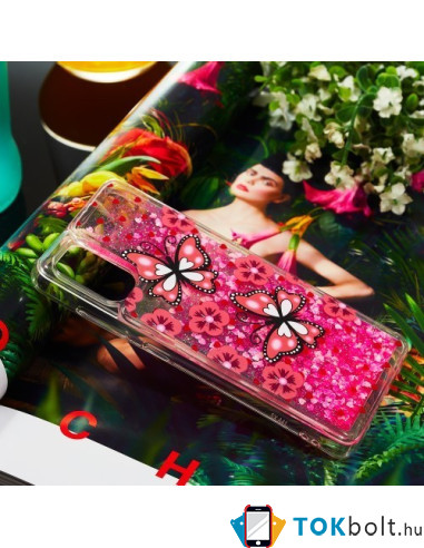 Mozgó csillámos telefontok Samsung Galaxy A41 készülékhez - PILLANGÓ