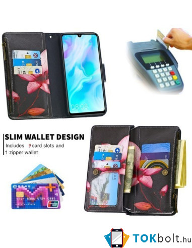 Oldalra nyíló tok cipzáras rekesszel Huawei P30 Lite / P30 Lite New Edition - LILIOM