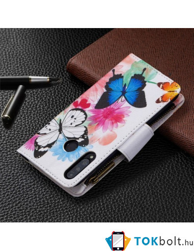 Oldalra nyíló tok cipzáras rekesszel Huawei P30 Lite / P30 Lite New Edition - PILLANGÓK