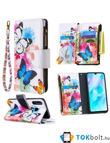 Oldalra nyíló tok cipzáras rekesszel Huawei P30 Lite / P30 Lite New Edition - PILLANGÓK