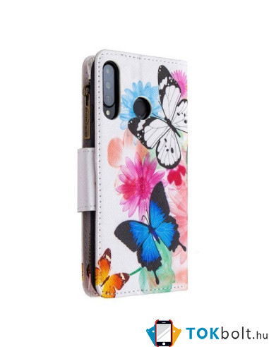 Oldalra nyíló tok cipzáras rekesszel Huawei P30 Lite / P30 Lite New Edition - PILLANGÓK