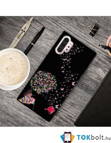 Mintás rugalmas TPU tok Samsung Galaxy Note 10 Plus készülékhez - VIRÁG ÉS PILLANGÓ
