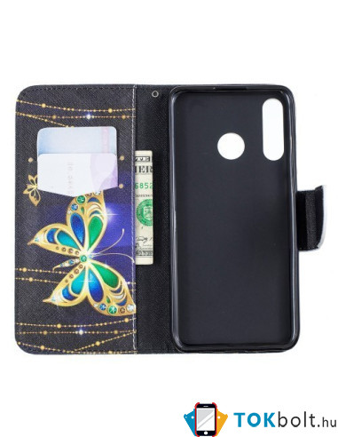 Oldalra nyíló tok Huawei P30 Lite / P30 Lite New Edition telefonhoz - ARANY PILLANGÓS