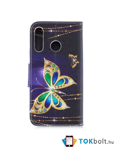 Oldalra nyíló tok Huawei P30 Lite / P30 Lite New Edition telefonhoz - ARANY PILLANGÓS