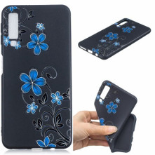 Mintás rugalmas TPU tok Samsung Galaxy A7 (2018) készülékhez - KÉK VIRÁGOS