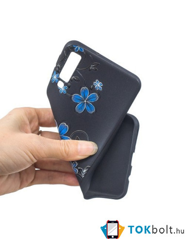 Mintás rugalmas TPU tok Samsung Galaxy A7 (2018) készülékhez - KÉK VIRÁGOS