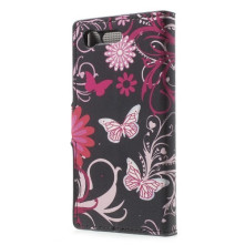 Oldalra nyíló mintás telefontok Sony Xperia X Compact telefonhoz - RÓZSASZÍN PILLANGÓS