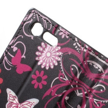 Oldalra nyíló mintás telefontok Sony Xperia X Compact telefonhoz - RÓZSASZÍN PILLANGÓS