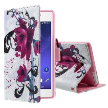 Lila virág mintás notesz tok Sony Xperia M2 / M2 Dual / M2 Aqua telefonhoz