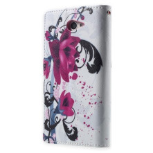 Lila virág mintás notesz tok Sony Xperia M2 / M2 Dual / M2 Aqua telefonhoz