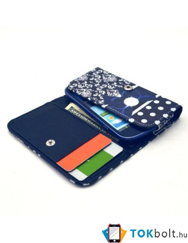 Kártyatartós, patentos mintás tok 4.8-5.3 colos készülékekhez - KÉK MASNIS PÖTTYÖS