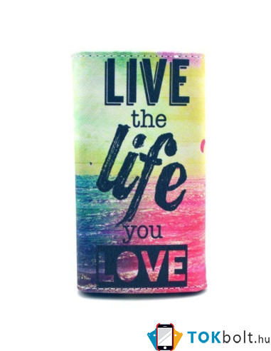 Kártyatartós, patentos mintás tok 3.5-4.0 colos készülékekhez - LIVE THE LIFE YOU LOVE