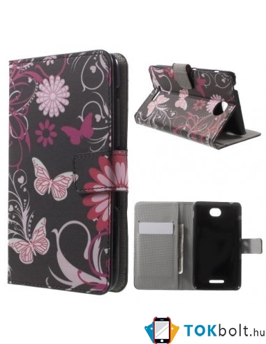 Rózsaszín pillangós notesz telefontok Sony Xperia E4 / E4 Dual telefonhoz
