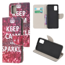 Oldalra nyíló mintás telefontok Samsung Galaxy A02s telefonhoz - KEEP CALM