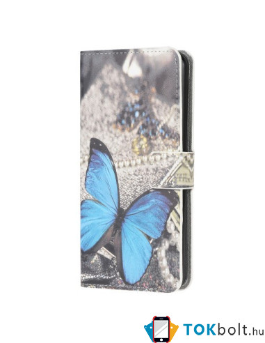 Oldalra nyíló mintás telefontok Samsung Galaxy A52 5G telefonhoz - KÉK PILLANGÓ