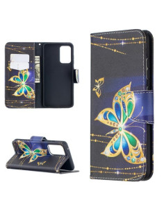 Oldalra nyíló mintás telefontok Samsung Galaxy A52 5G telefonhoz - ARANY PILLANGÓK