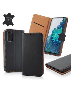 Oldalra nyíló valódi bőr tok Samsung Galaxy A72 5G / A72 telefonhoz - FEKETE