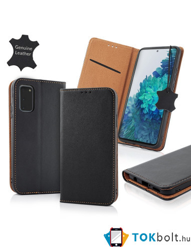 Oldalra nyíló valódi bőr tok Samsung Galaxy A72 5G / A72 telefonhoz - FEKETE