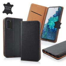 Oldalra nyíló valódi bőr tok Samsung Galaxy A72 5G / A72 telefonhoz - FEKETE