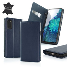 Oldalra nyíló valódi bőr tok Samsung Galaxy A72 5G / A72 telefonhoz - KÉK