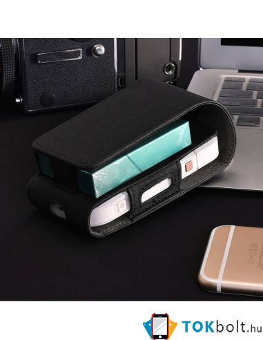 DUX DUCIS IQOS elektromos cigaretta tartó bőr tok - 12.3 x 5.5 x 4.8 cm - FEKETE