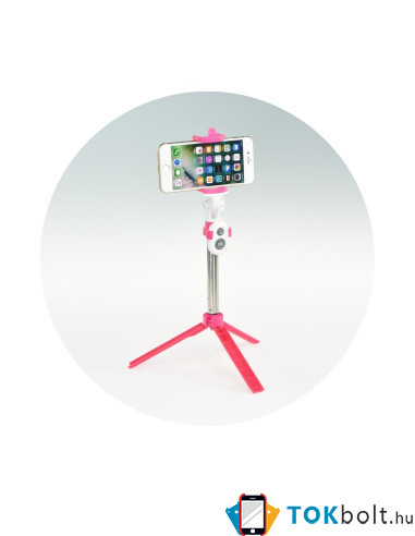 Szelfibot, és tripod egyben teleszkópos nyéllel Bluetooth vezérléssel okostelefonokhoz - PINK