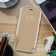 Samsung Galaxy A21s, oldalra nyíló, ablakos tok, arany