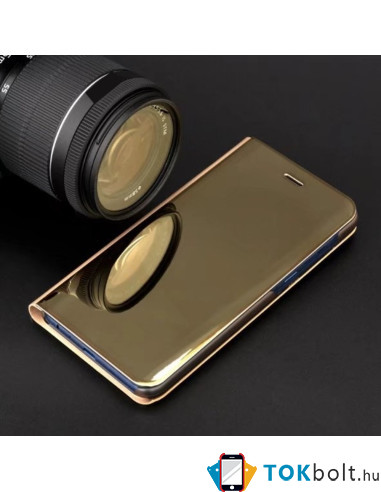Samsung Galaxy A21s, oldalra nyíló, ablakos tok, arany
