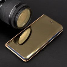 Samsung Galaxy A21s, oldalra nyíló, ablakos tok, arany
