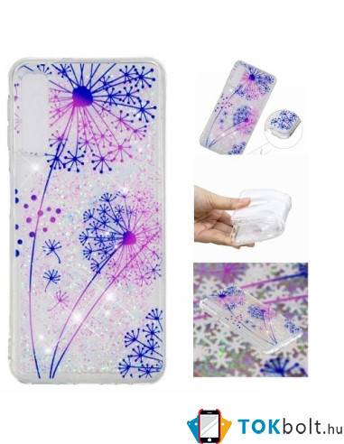 Samsung Galaxy A50, TPU rugalmas, mozgó csillámos, vékony, szilikon tok - Pitypang mintás