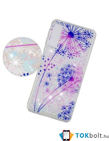 Samsung Galaxy A50, TPU rugalmas, mozgó csillámos, vékony, szilikon tok - Pitypang mintás