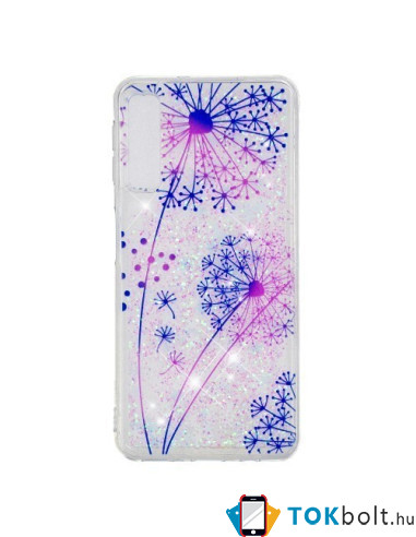 Samsung Galaxy A50, TPU rugalmas, mozgó csillámos, vékony, szilikon tok - Pitypang mintás
