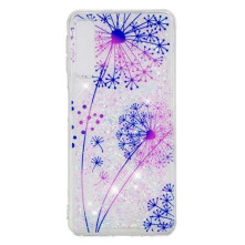 Samsung Galaxy A50, TPU rugalmas, mozgó csillámos, vékony, szilikon tok - Pitypang mintás