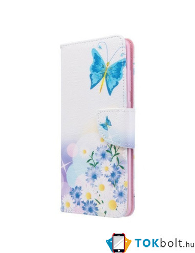 Samsung Galaxy S20 Plus, oldalra nyíló, mappa tok, notesz tok - Pillangók és virágok mintás