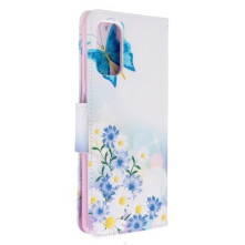 Samsung Galaxy S20 Plus, oldalra nyíló, mappa tok, notesz tok - Pillangók és virágok mintás
