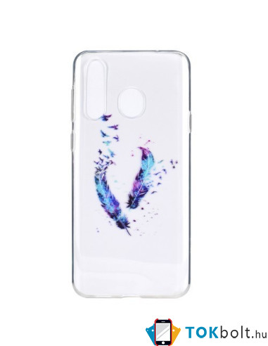 Huawei Y6p, TPU rugalmas, vékony, szilikon tok - Madártoll mintás