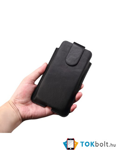 Valódi bőr 6.7 inches univerzális telefontok, övtok zárható füllel - FEKETE