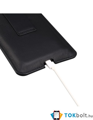 Valódi bőr 6.7 inches univerzális telefontok, övtok zárható füllel - FEKETE