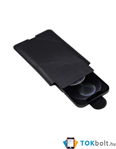Valódi bőr 6.7 inches univerzális telefontok, övtok zárható füllel - FEKETE