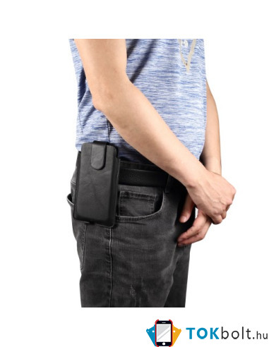 Valódi bőr 6.7 inches univerzális telefontok, övtok zárható füllel - FEKETE