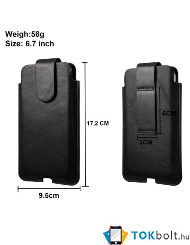 Valódi bőr 6.7 inches univerzális telefontok, övtok zárható füllel - FEKETE