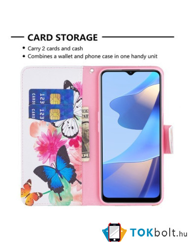 Oldalra nyíló mintás telefontok Oppo A16s telefonhoz - PILLANGÓK