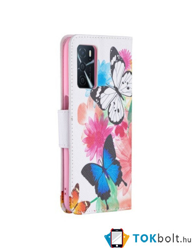 Oldalra nyíló mintás telefontok Oppo A16s telefonhoz - PILLANGÓK